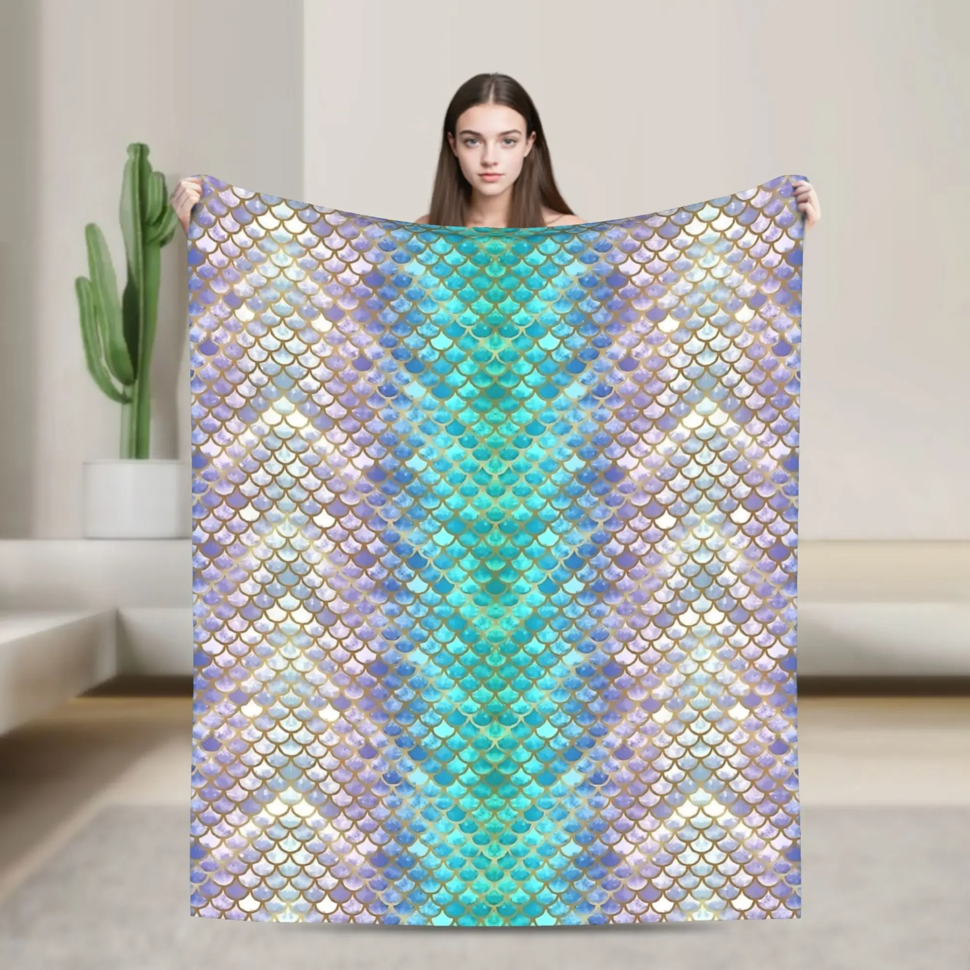 Pretty Mermaid Scales Blanket  Travel Flannel Throw Blanket For Living Room Super Warm Design Quality Bedspread Birthday Present