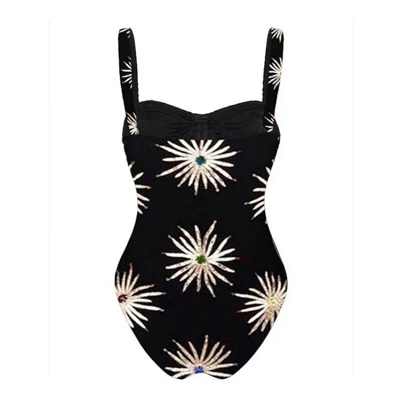 ملابس سباحة ريترو قطعة واحدة مع تنورة كتف Strappy طباعة الأزهار المرأة التخسيس ثوب السباحة ملابس الشاطئ