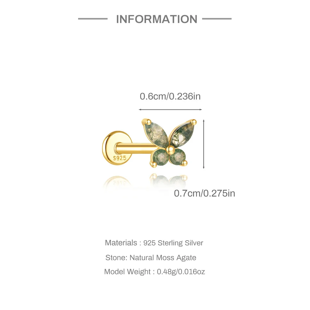 AIDE Wasser Gras Achat 925 Sterling Silber Flachkopf Faden Piercing Ohrring Grünes Moos Piercing Ohr Knochen Ohrring Schmuck 1 Stück – Detail 23