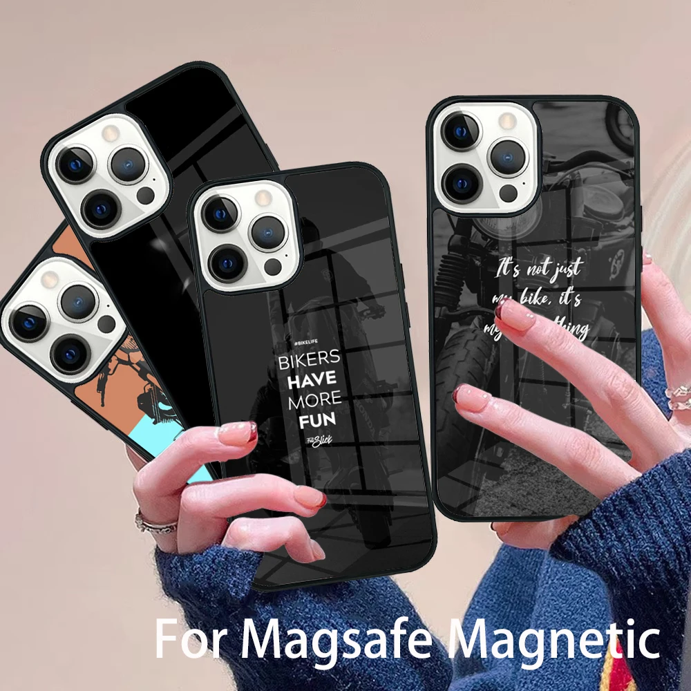

Motorcycle Motorbike Phone Case Magesafe Magnetic Wireless Charge Cover For IPhone 16 11 12 13 14 15 Pro Max Plus Mini