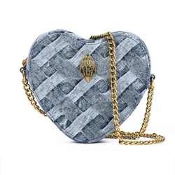 New Arrival Lady Heart Shaped Bag Wash Denim In Weave Print Purse Jointing Cross Body Bag Patchwork Mobile Phone Bag Leisure Bag