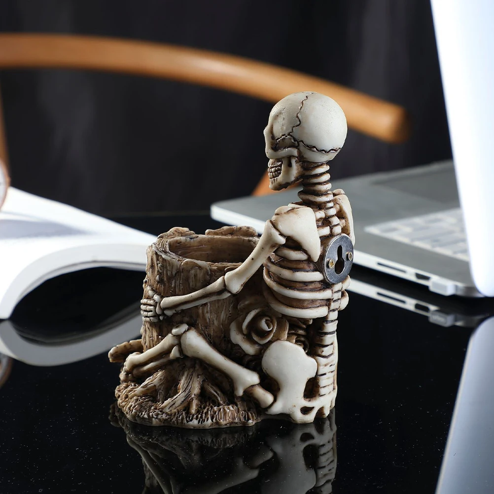 

Skull Pen Holder Wall Mountable Desk Decoration Storage Desktop Organizer Stationery Resin Pens for Cool Spooky