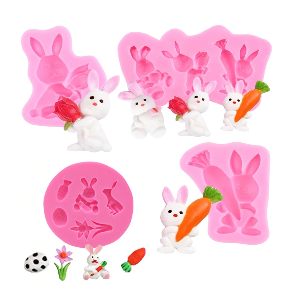 3D Cartoon Easter Bunny Silicone Mold DIY Fondant Mold for Cake Decorating Cupcake Topper Chocolate Decorating Accessories