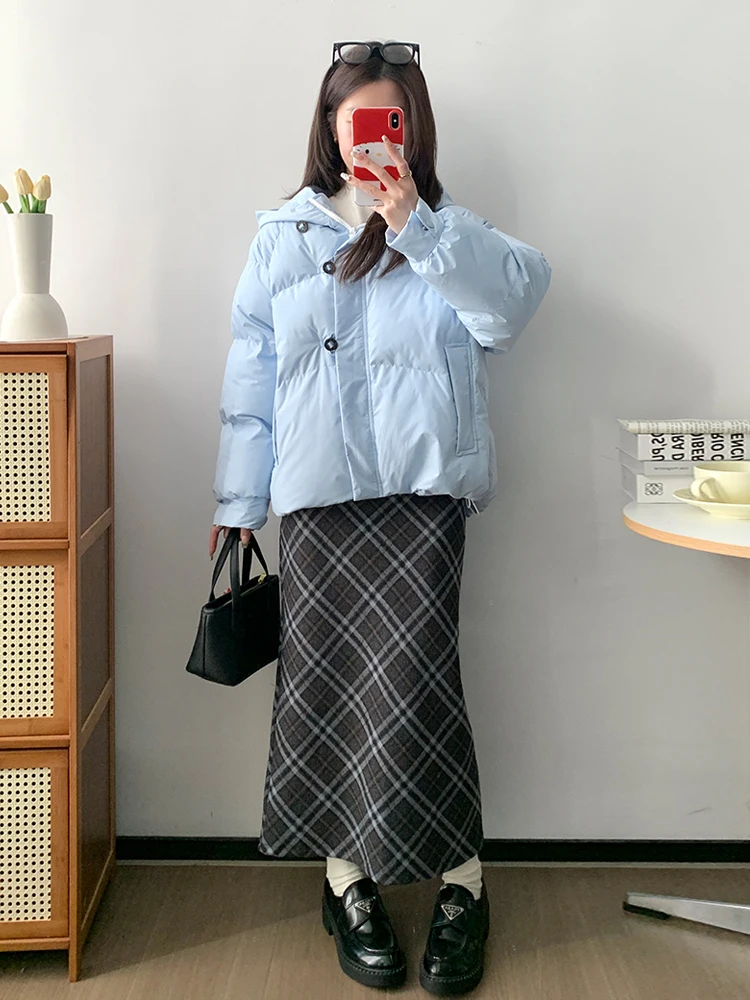 

Синяя юбка в клетку из УФ-ПУ, коллекция Зима 2024, 100% прочий материал, женская модная юбка премиум-класса