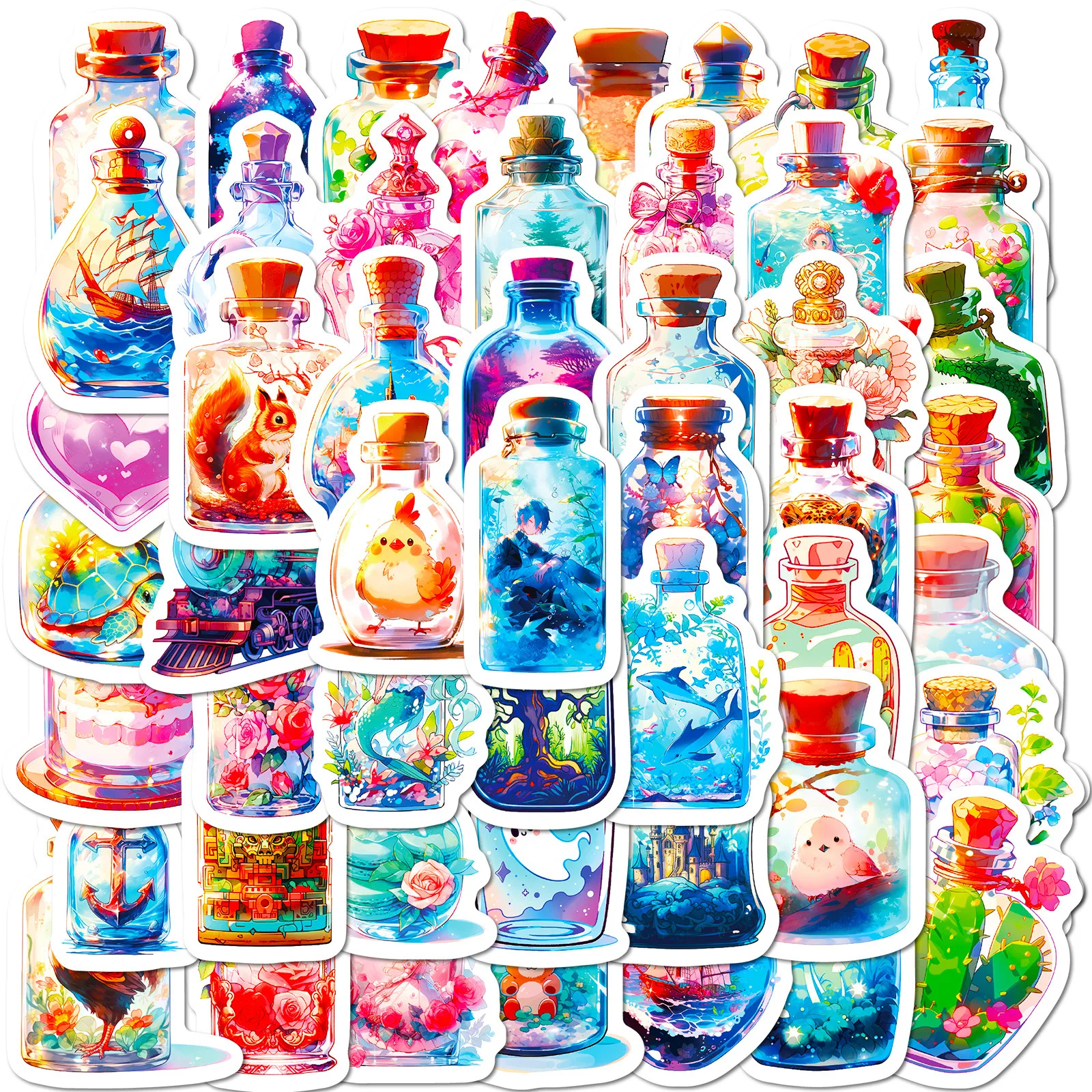 50PCS Cute Crystal Vase Cartoon Graffiti Stickers DIY Phone Guitar Laptop Notebook Suitcase Cup Waterproof Sticker Kids Toy