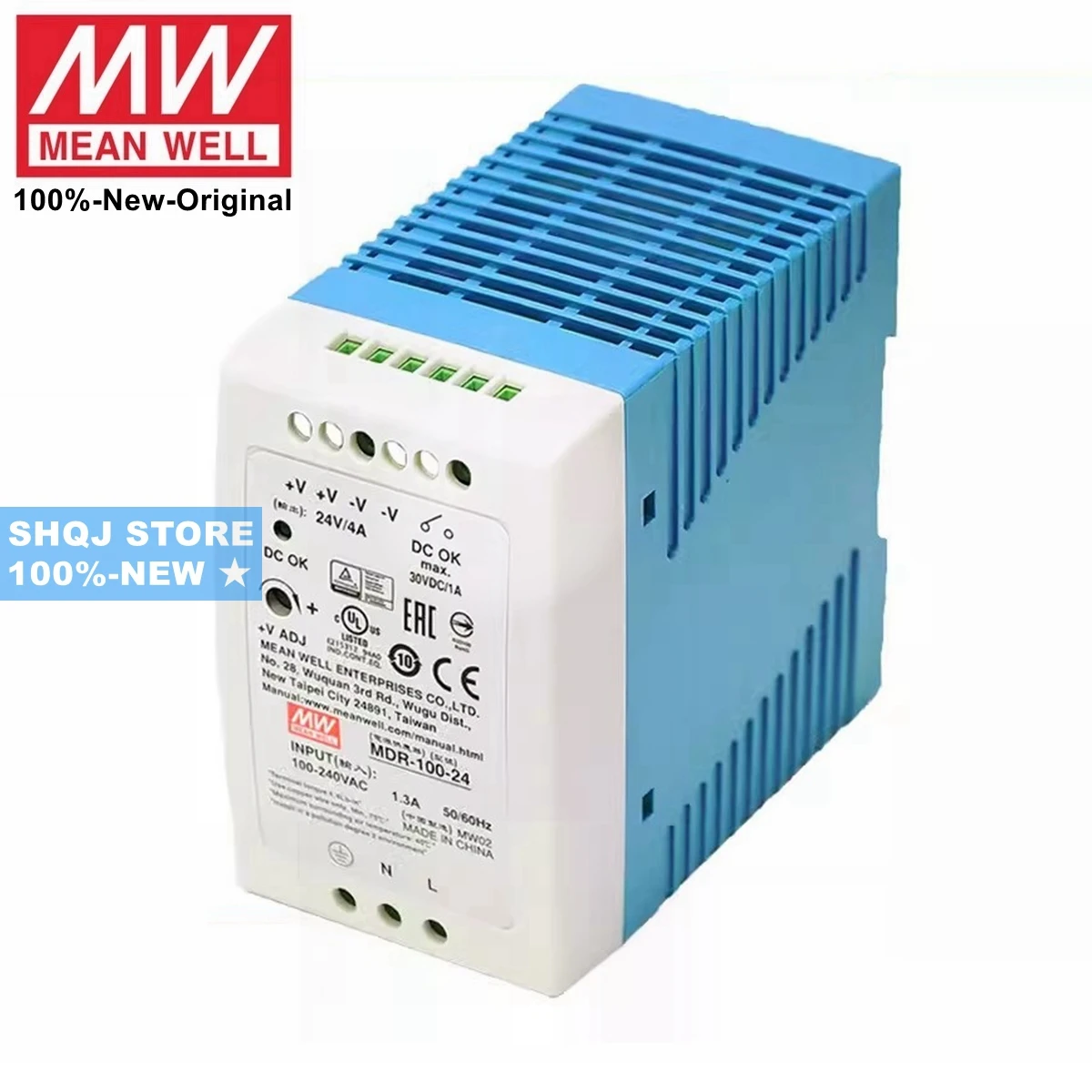 

MEAN WELL 100%-NEW MDR-100-24 MDR-100-12 MDR-100-48 MDR-100 100W 12V 24V 48V Single Output Industrial DIN Rail Power Supply