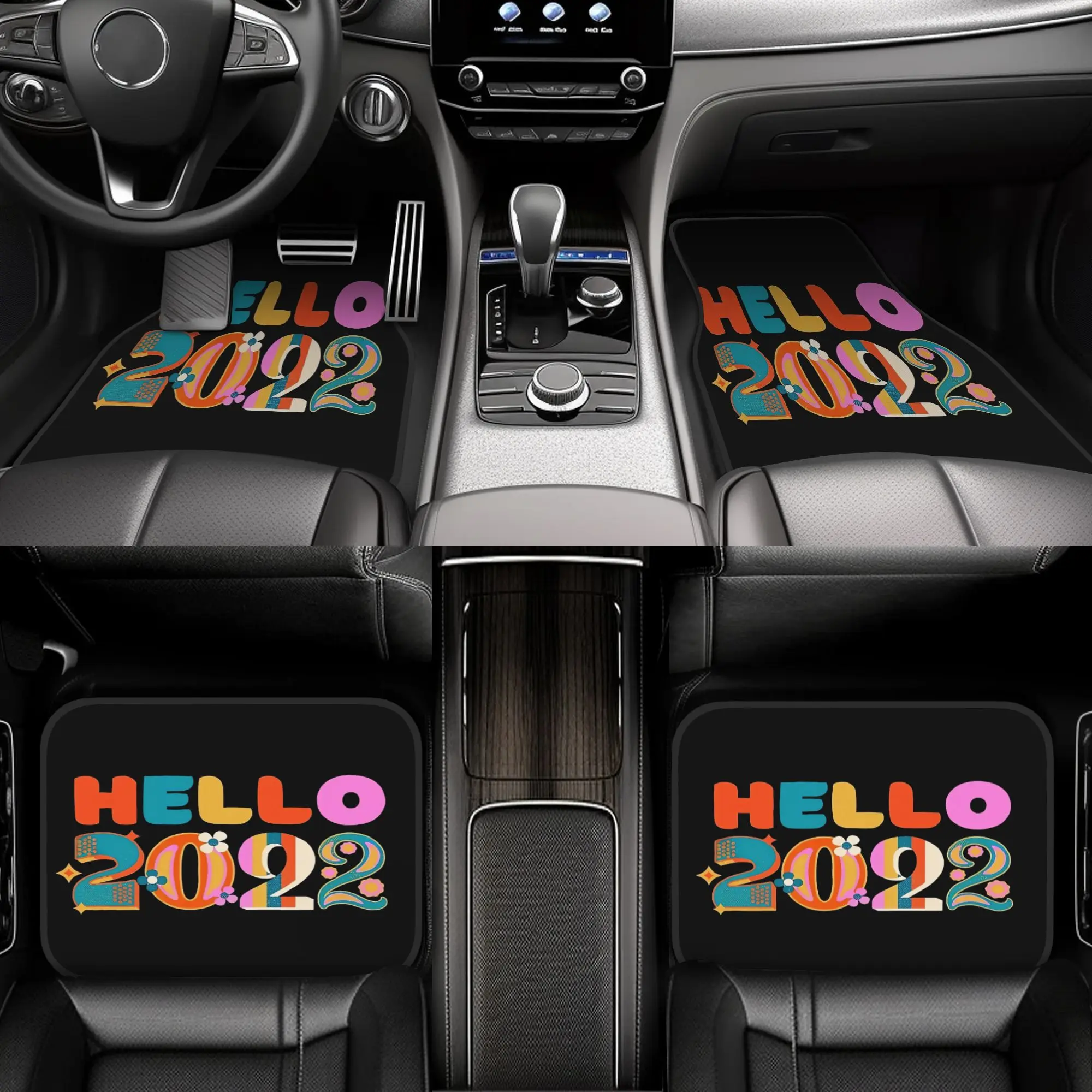 4pcs Hello 2022 #2 (Alternative Design) Car Floor Mats, Durable, Fit For Cars, Ideal Gift, Vehicle Interior Mats, Playful Design