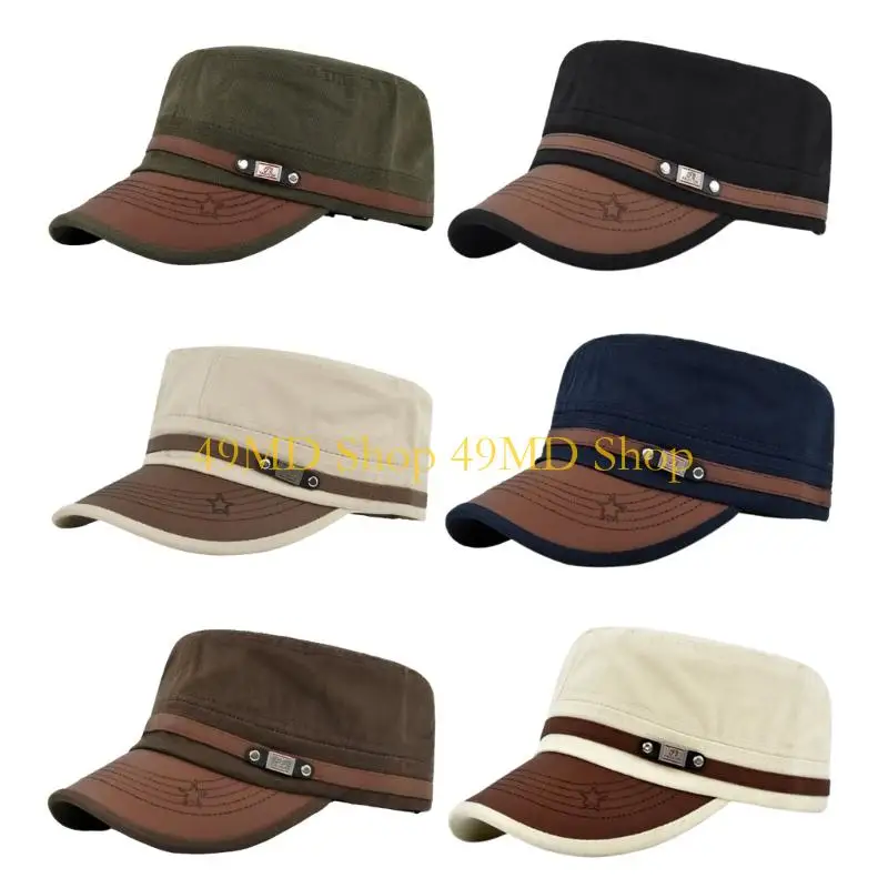 49MD Fashion Flat Top Soldier Hat Cadet Cap For Adult Street Wear Outdoor Activity