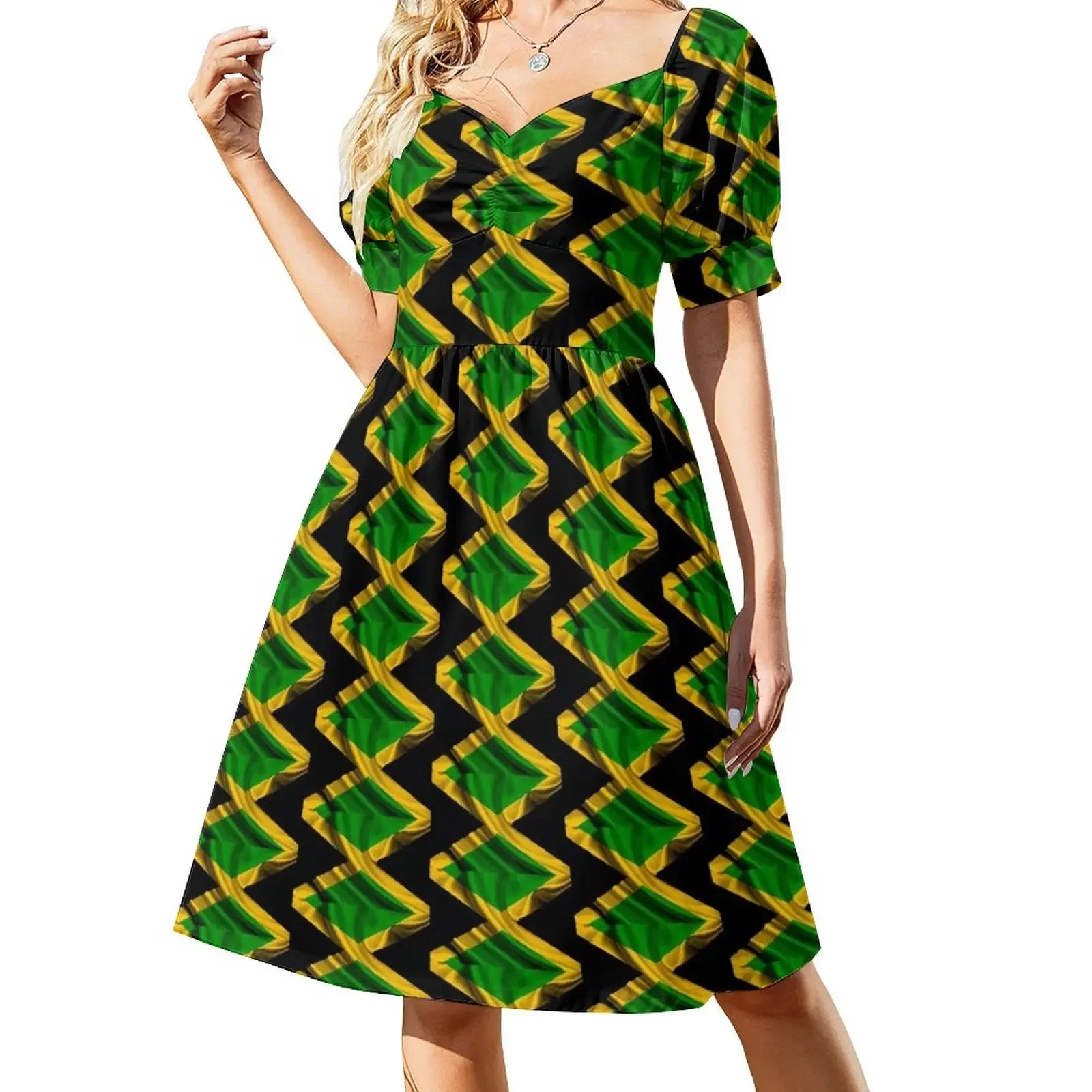 

Jamaican Flag Short-Sleeved Dress elegant dress dress women summer 2025 dresses for womens women's elegant loose dresses