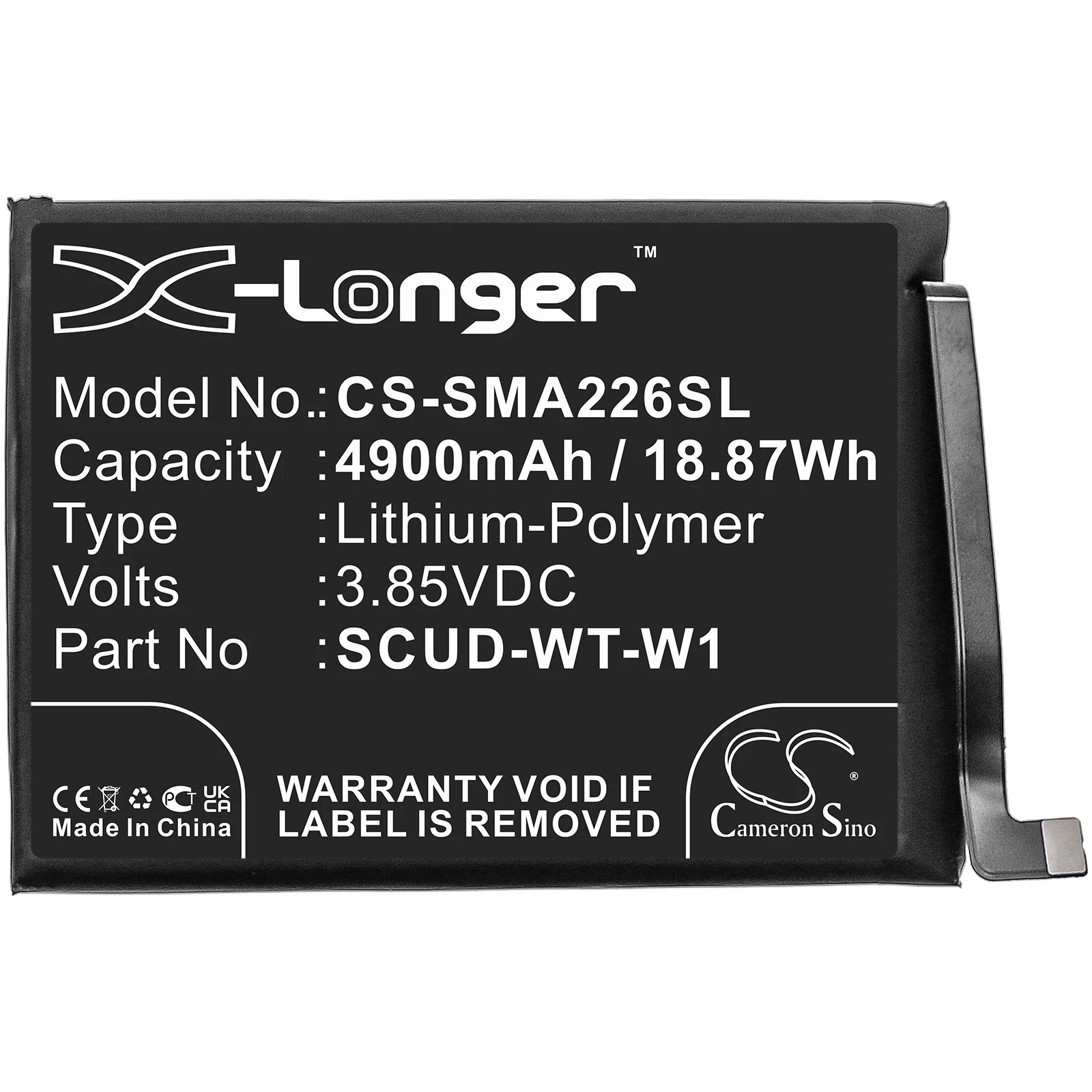 CS Replacement Battery for Samsung Galaxy A22 5G,SM-A226B,SM-A226B/DS,SM-A226B/DSN,SM-A226L,G PN:SCUD-WT-W1 4900mAh / 18.87Wh