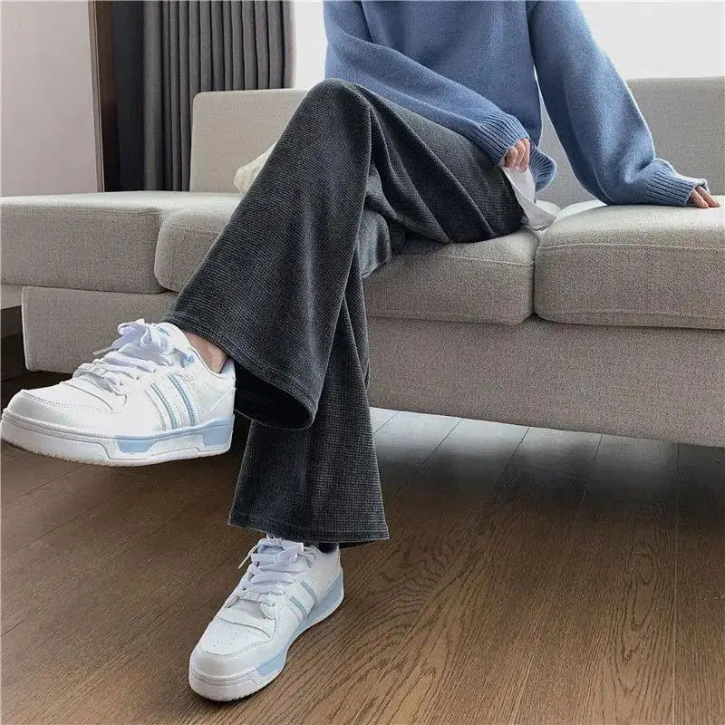 

Женские широкие брюки глубокого серого цвета, повседневные, струящиеся, с высокой талией, свободного кроя, весна-осень, в непринужденном стиле, модные прямые брюки-трубы