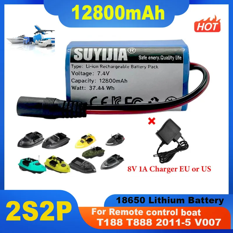 

New 2S2P 7.4V 12800mah Lithium Battery Used for T188 T888 2011-5 Remote Control Search Bait Boat Spare Parts RC Toy Accessories