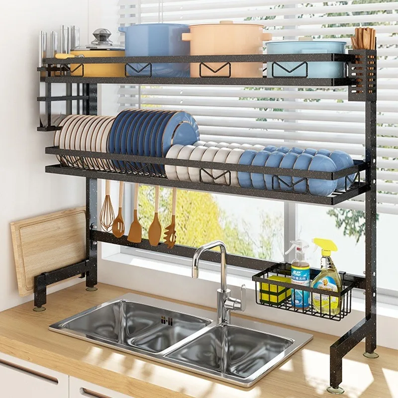 Stainless Steel Over Sink Drainer Shelf for Kitchen, Drying Rack, Plate Organizer, Above Dish, Large, Double Layer