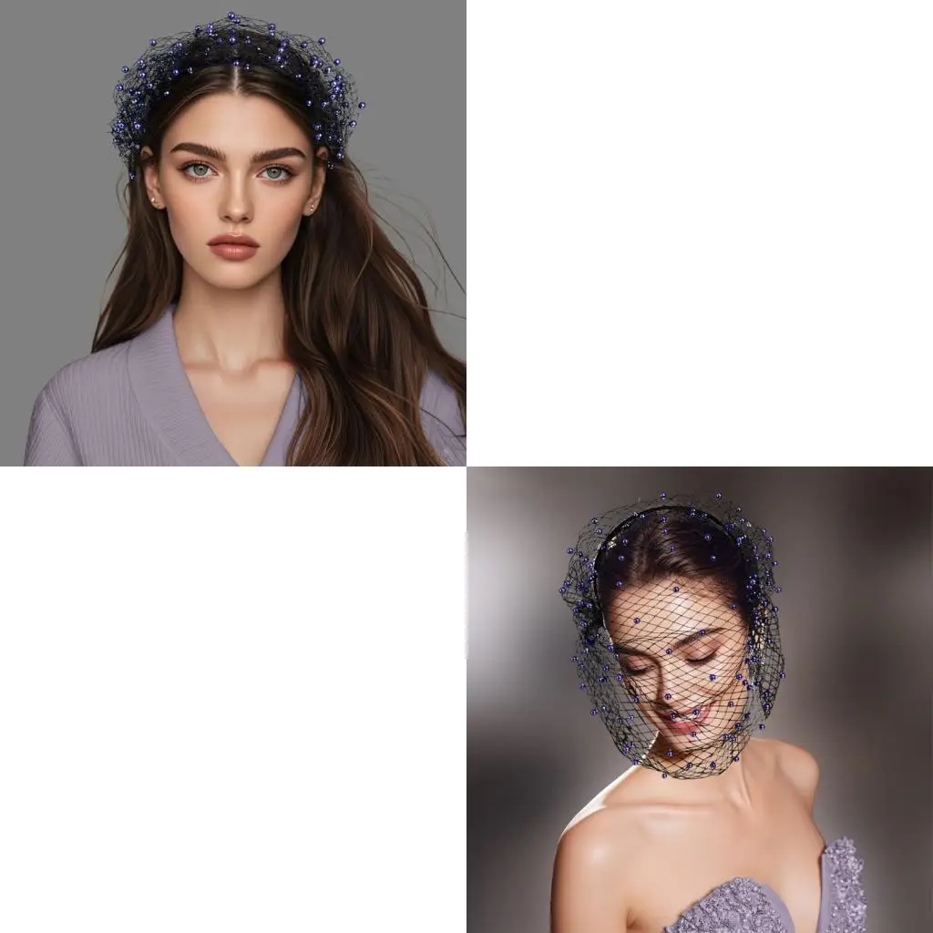 

Элегантная повязка на голову с фатой 39BB с белым жемчугом, повязка на голову с фатой в стиле ретро для свадебной фотографии и