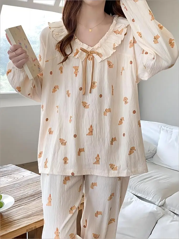 Home Clothes Pajamas Lingeries Night Sleep Korean pajama set Plus Size Women\'s Clothing Two Piece Kawaii Pajamas sleepwear