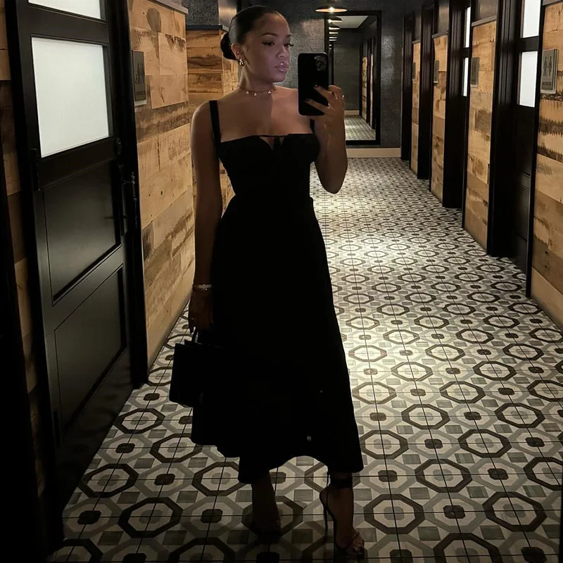 Trendy Ins Style Mid-Length Tight Corset Flowy Slit Lace-Up Women's Casual Outing Dress