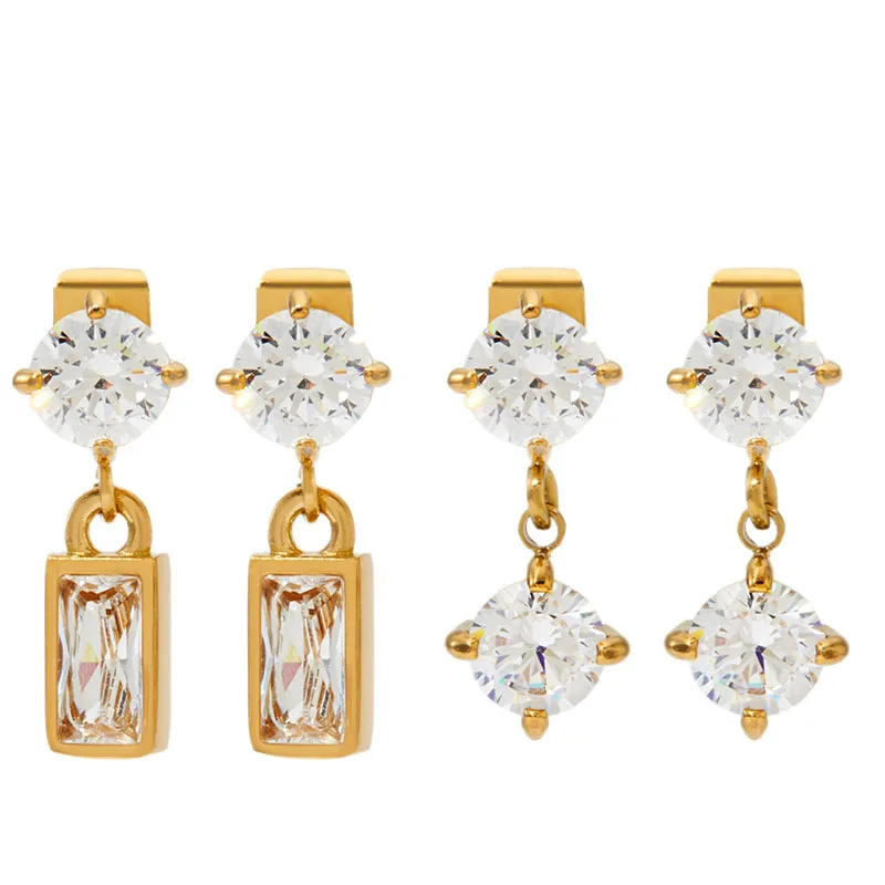 أقراط دائرية مربعة الشكل من حجر تشيكوسلوفاكيا للنساء أقراط لطيفة صغيرة أنيقة هندسية بسيطة من الفولاذ المقاوم للصدأ