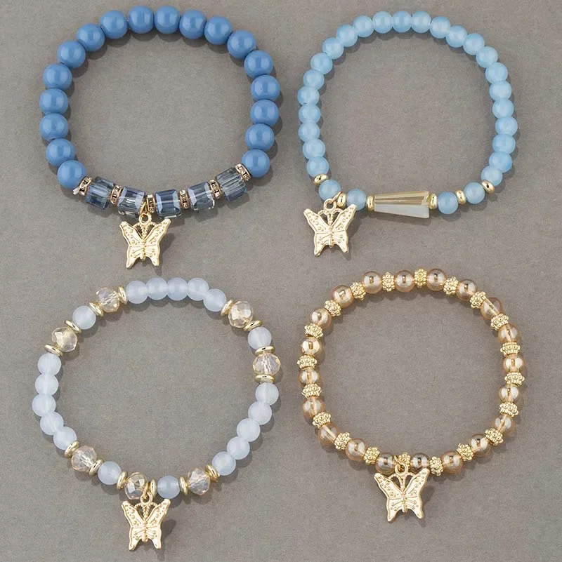 4Pcs Bohemian Butterfly Charm Bracelet Set For Women Crystal Beads Chain Bangle Female Fashion Party Jewelry Gift image 6
