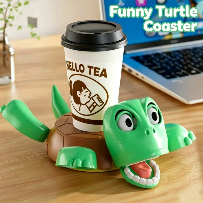Funny TurtleCup Coaster with Movable Eyes Stress Reduce Fidget Toy Office Desk Decor Home Table Accessory Creative Prank Present