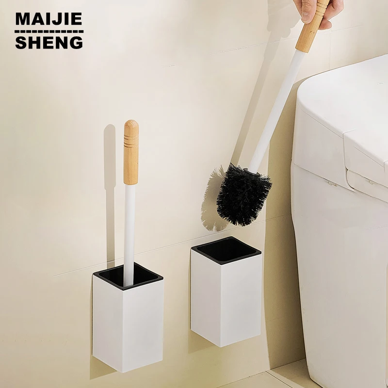 New Toilet Brush Holder Wall Mounted Multi-Colors Wood+Aluminium Alloy Bathroom Toilet Brushes Cleaning Storage