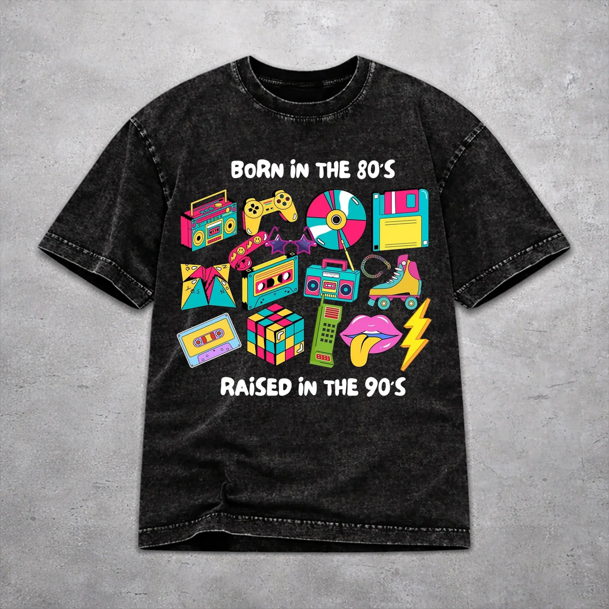 Born In The 80's Raised In The 90's Washed T Shirt Vintage Streetwear for Men Women  Hiphop T-Shirts Tee 100% Cotton