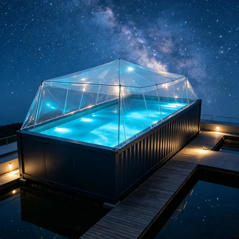 Starry Camp Container Swimming Pool, Dimmable Warm LED Lights for Night Glamping, Resorts, Villas & Wellness Spaces