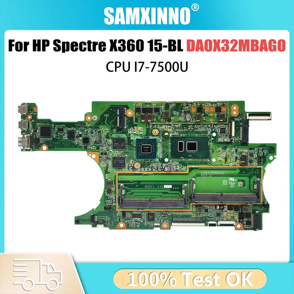 

DA0X32MBAG0 Notebook Mainboard For HP Spectre X360 15-BL Laptop Motherboard i7-7500U CPU DDR4 940MX V2G 911083-001 911083-601