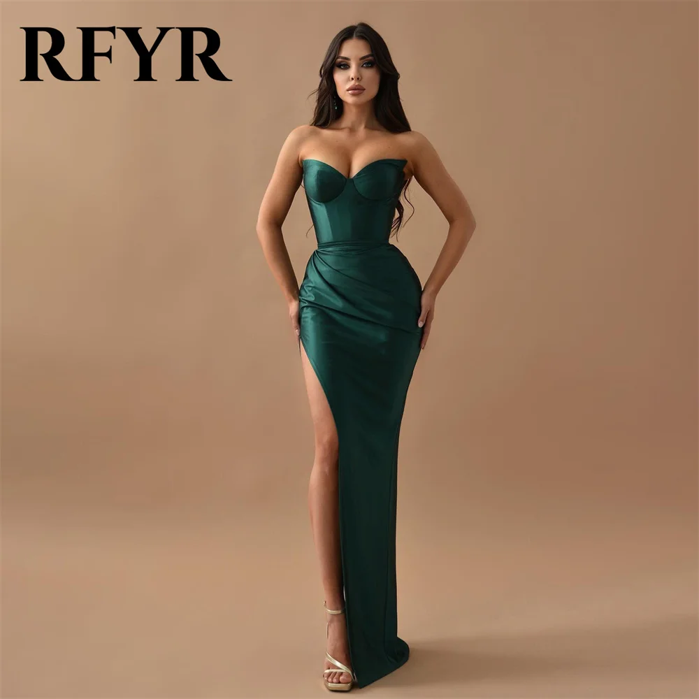 

RFYR Dark Green Mermaid Prom Dress 2024 Sexy Silk فساتين مناسبة رسمية Sexy Side High Split Stain Formal Dress Vestidos De Noche