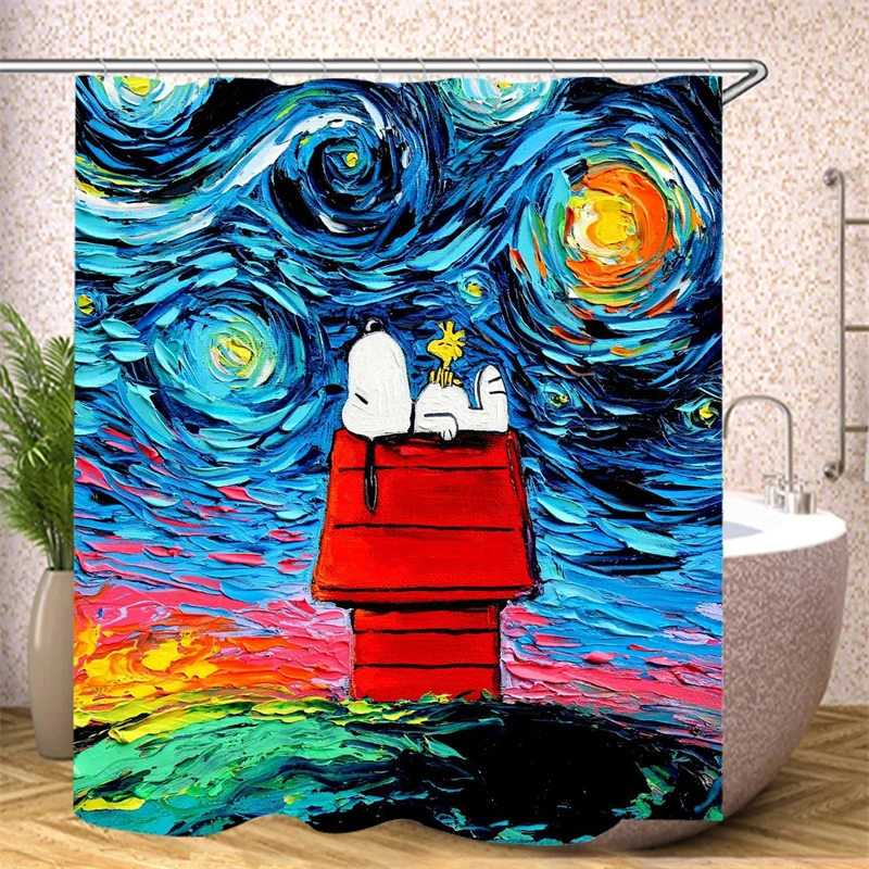 Snoopy Shower Curtain Anime Cartoon Bathroom Accessories Cute Shower Curtain Bathroom Waterproof and Anti-corrosion