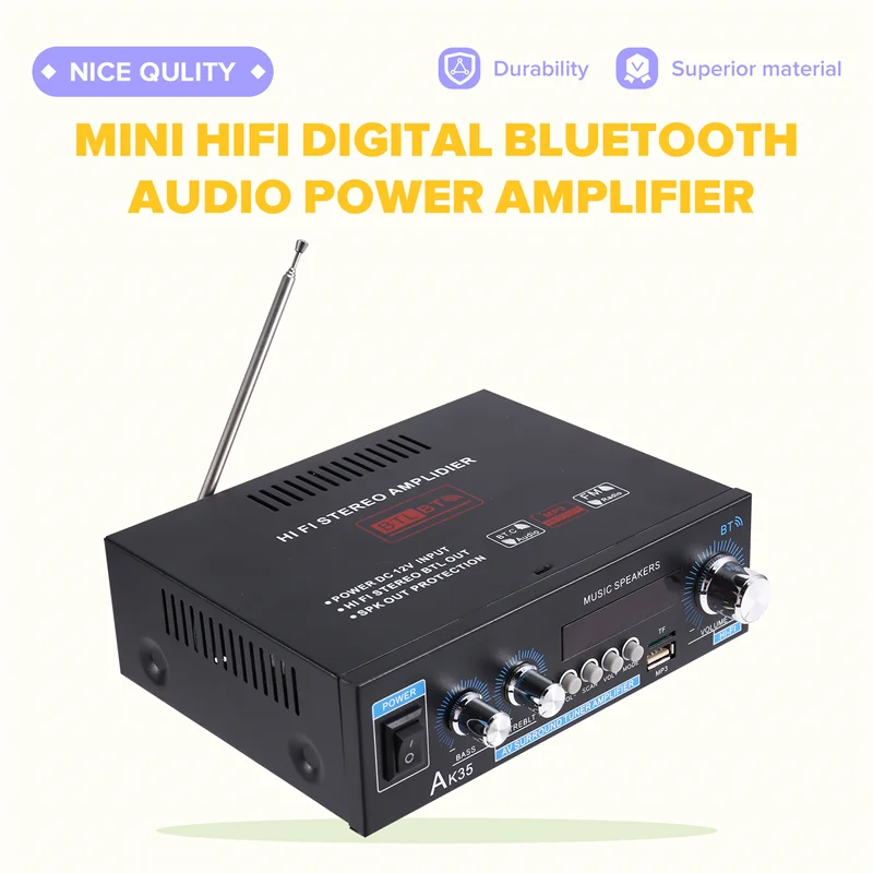 -BOFF AK35 800 Вт цифровой усилитель Bluetooth, Hi-Fi FM, аудио мощность бас сабвуфер динамики для автомобиля лодки для каравана вилка стандарта США