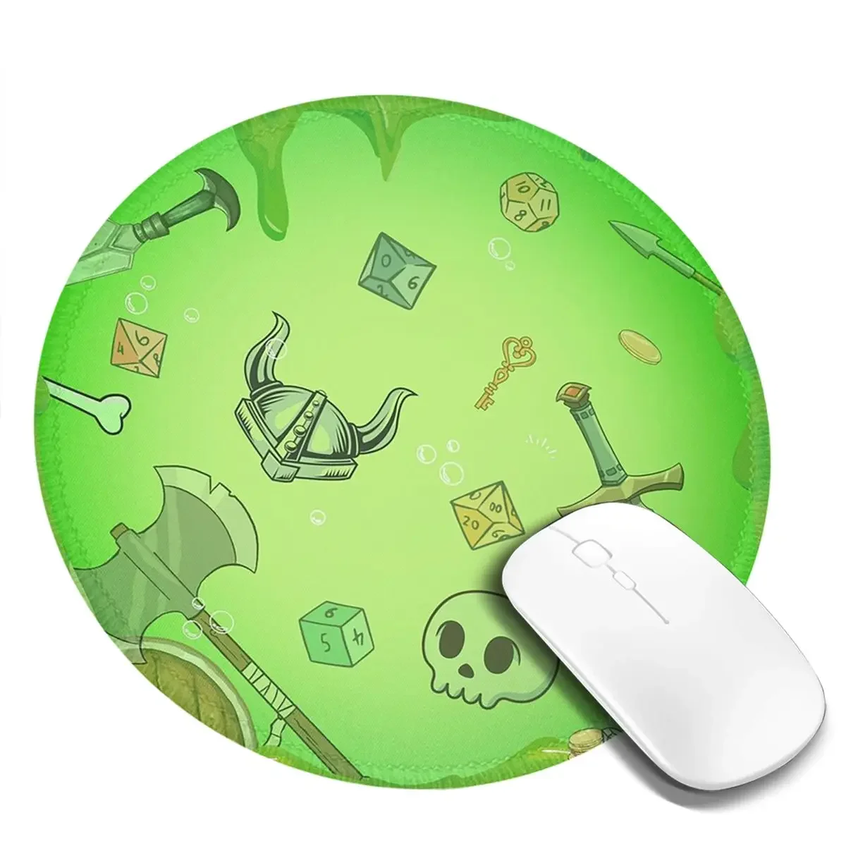 GELATINOUS CUBE Green OozeSkull, Loot, Axe And Sword Round Mouse Pad Computer Keyboard Mouse Mat Gaming PC Desk Mat