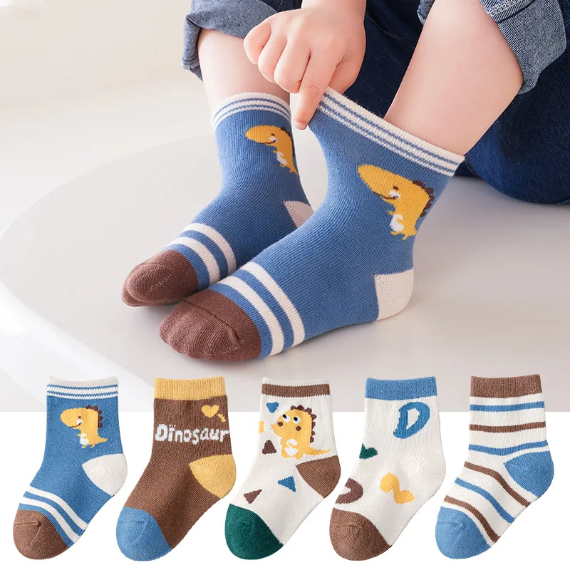 5Pair/bag New Children Giraffe Cartoon Soft Socks Kids dinosaur Fashion Medium tube socks Boys Girls Socks 1-12Years