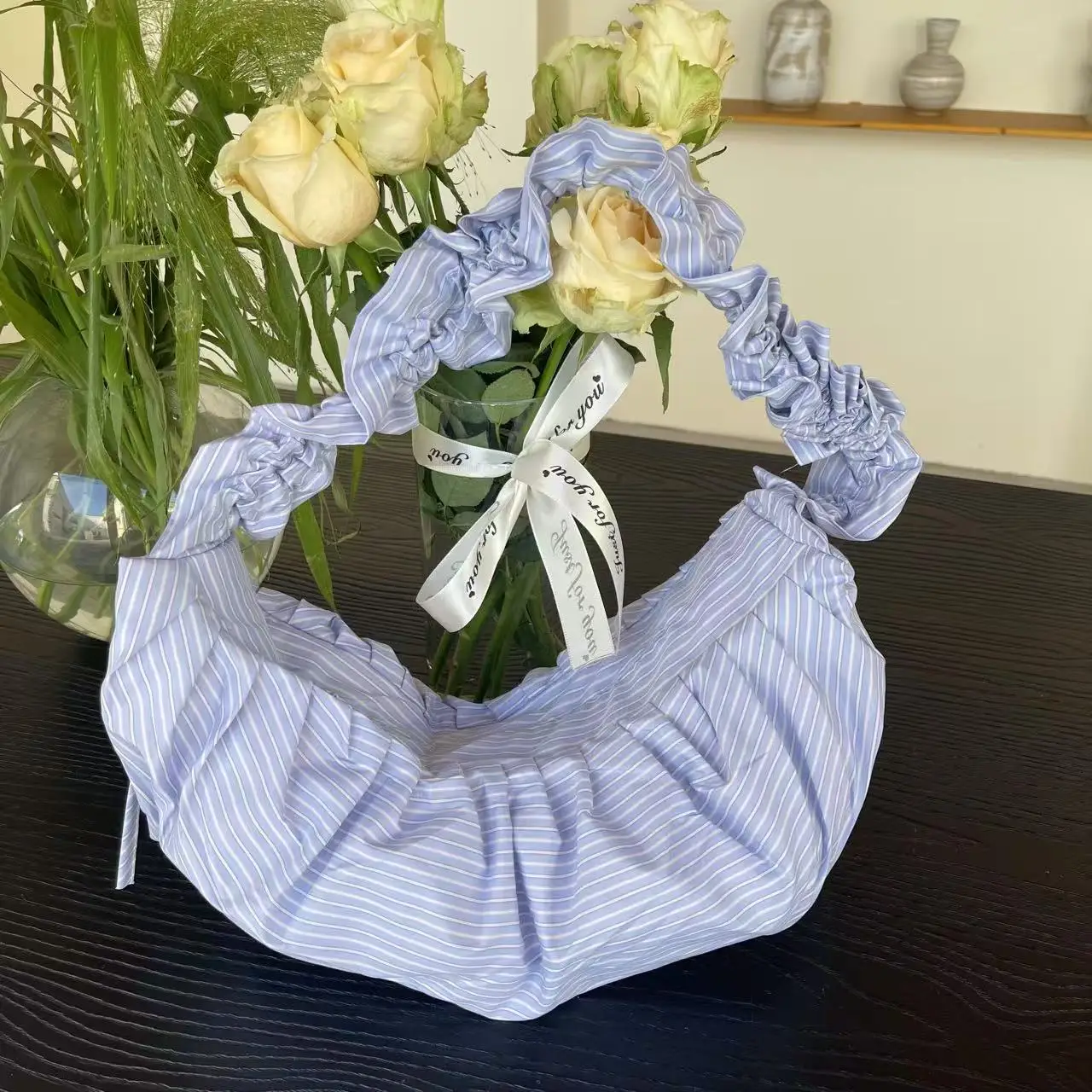 Casual Striped Cloud Bags For Women Shoulder Bag Half Moon Ruched Strap Hobo Tote Fold Handbag Crossbody Bag Dumpling Bags Purse