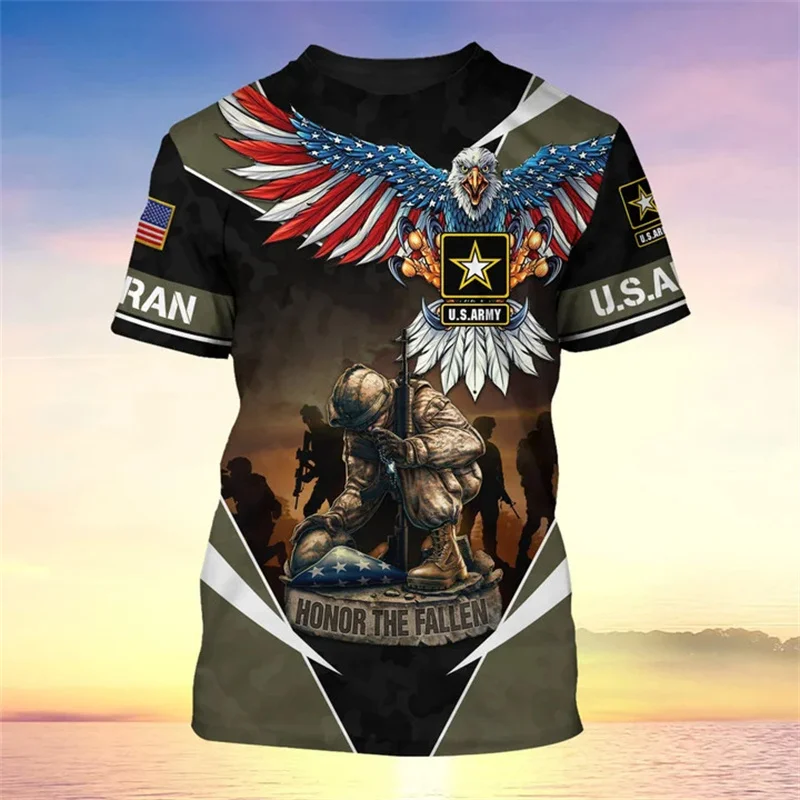 Summer New Vintage 3D Printed UNITED STATES Soldiers Armys Veterans T Shirt Kid Fashion Streetwear Short Sleeves Tee Shirts Tops