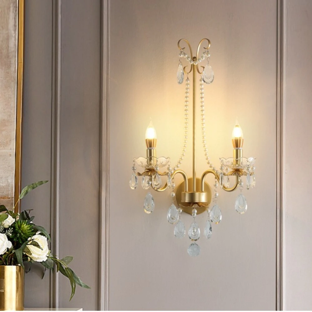 

American LED Crystal Lamp Crystal Lamp French Retro Style Pearl Chandelier Villa for Living Dining Room Bedroom Duplex Light