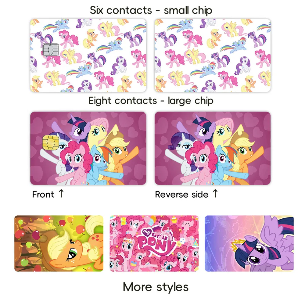 

2PCS Kawaii Cartoon TV My Little Pony Credit Card Skin Stickers for Visa Debit Bank Charge Card Protective No Adhesive Residue