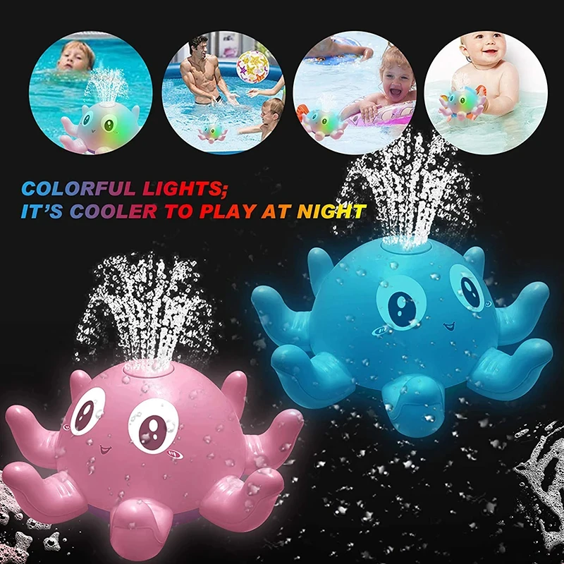 Juguetes de baño eléctricos para bebé, rociador automático de pulpo y ballena, juguete de bañera, piscina con música, luz LED, regalo para niños