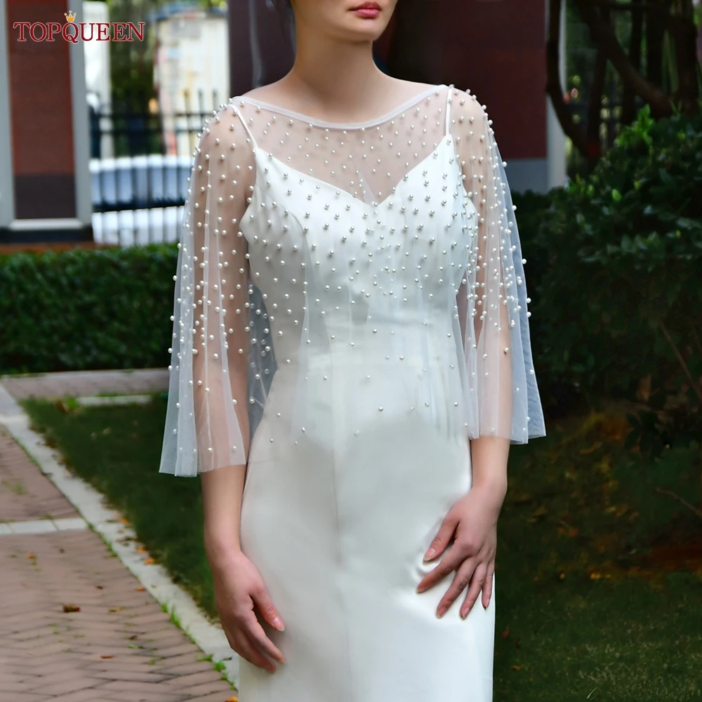 

Изысканный кардиган TOPQUEEN с открытым передом, однослойный, в простом стиле, с жемчугом, короткий топ, модная свадебная накидка для вечеринок VG80