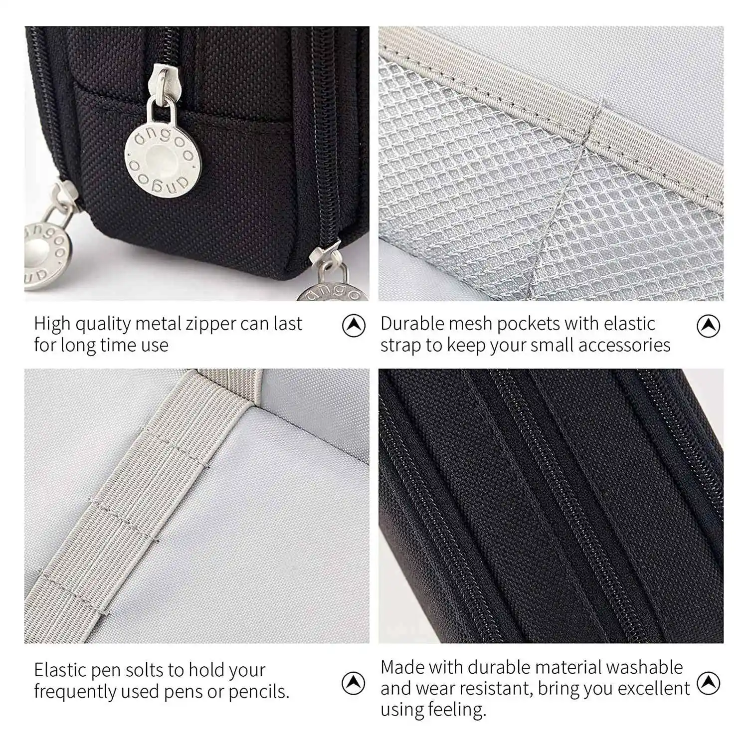 

Y03A Large Capacity Pencil Case 3 Compartment Pouch Pen Bag for School Teen Girl Boy Men Women (Black)