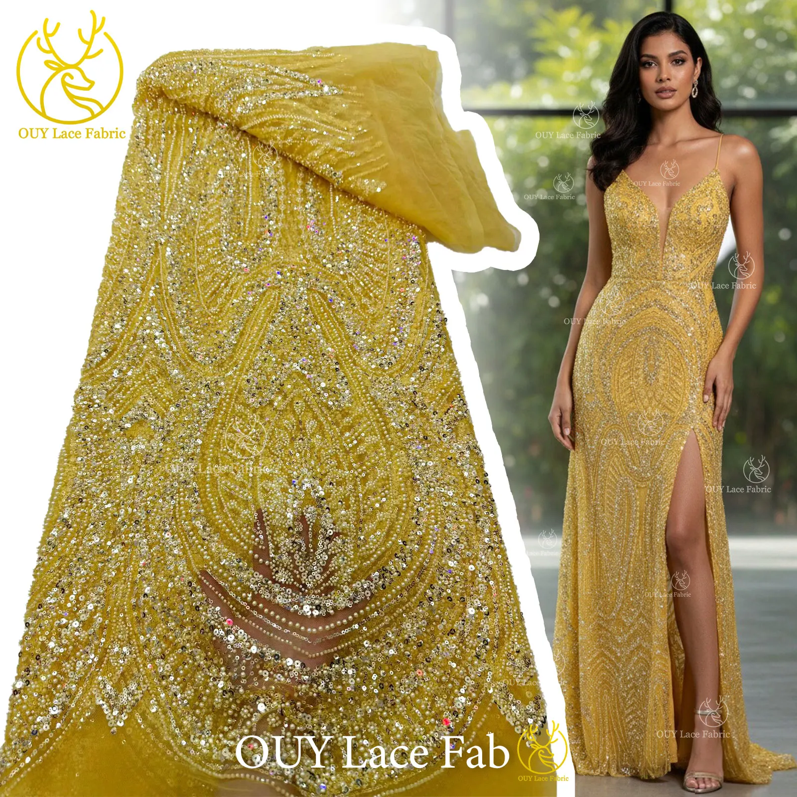 

Gorgeous African Groom Sequins Beaded Lace Fabric 2026 Gold High Quality Nigerian French Tulle Lace Fabric For Prom Dress Sewing