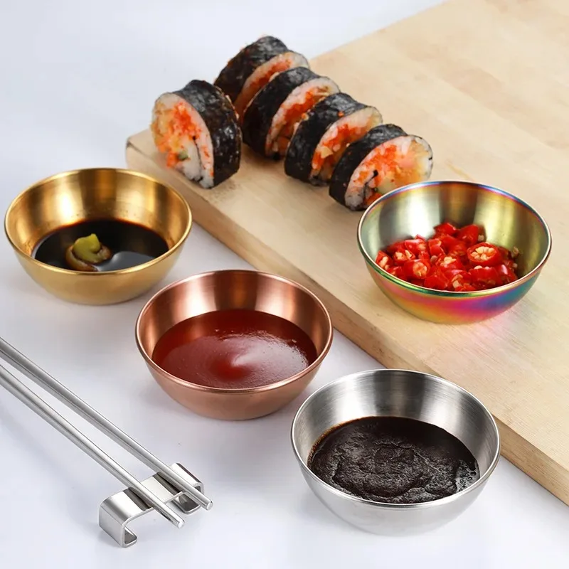 6 Pcs Stainless Steel Round Sauce dish for sala BBQ Hot Pot Dipping Bowl Saucer Container Seasoning Dip Dish Kitchen Gadgets