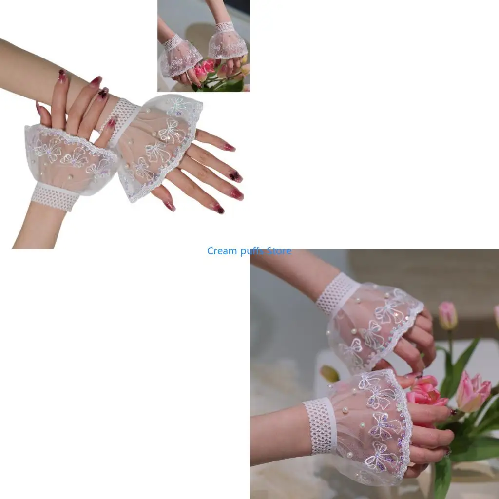 50LE Fashionable Glitters Imitation Pearls Wrist Cuffs For Bloggers And Stylists