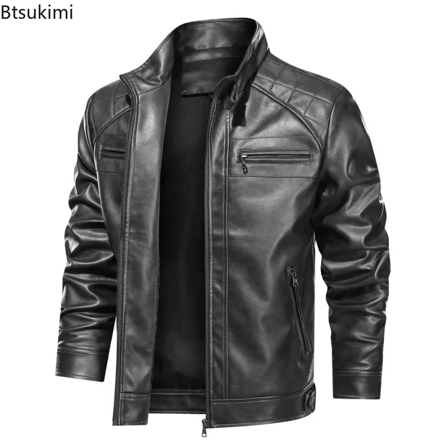 Men Autumn Winter PU Leather Jacket Motorcycles Faux Leather Coats Fashion Male Stand Collar Moto Biker Fashion Casual Outwear
