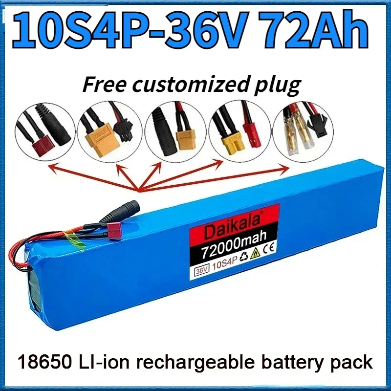 

New 10S4P 36V 72Ah Lithium-ion Battery Pack 42V, 600W, 30A, Suitable for Bicycles, Cars, and Electric Scooters,with Built-in BMS