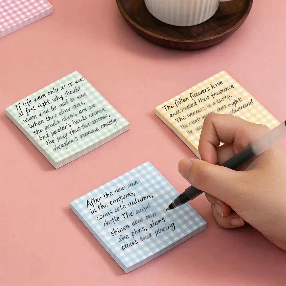 60 Sheets Random Checkered Sticky Notes, Cozy Healing‑Style Notepads for Student Marking, Daily Memos & Journaling