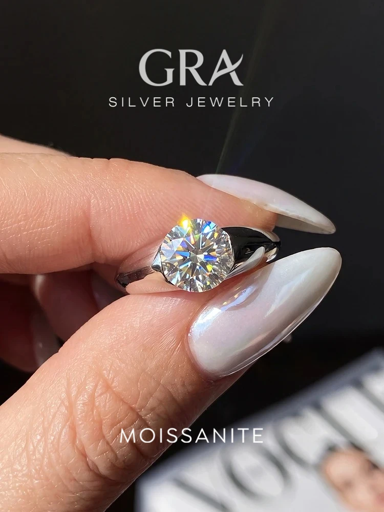 GRA Classic Fashion Real 2CT Round Moissanite Diamond Rings for Women Anniversary Wedding 925 Sterling Silver Fine Jewelry