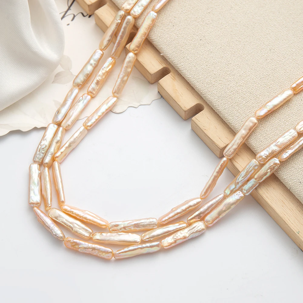 

6x25mm High Quality Pink Fashion Long Strip Shaped Natural Freshwater Pearl Loose beads Charms DIY Necklace Bracelet Earrings