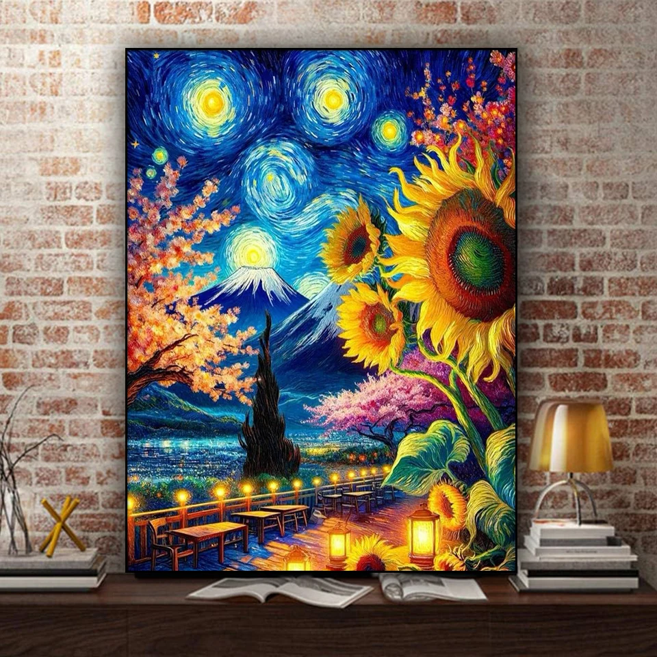 Van Gogh starry sky diamond painting New 2024 Full Square Round Diy Diamond Mosaic  sunflower fields Cross stitch Home Decor Art