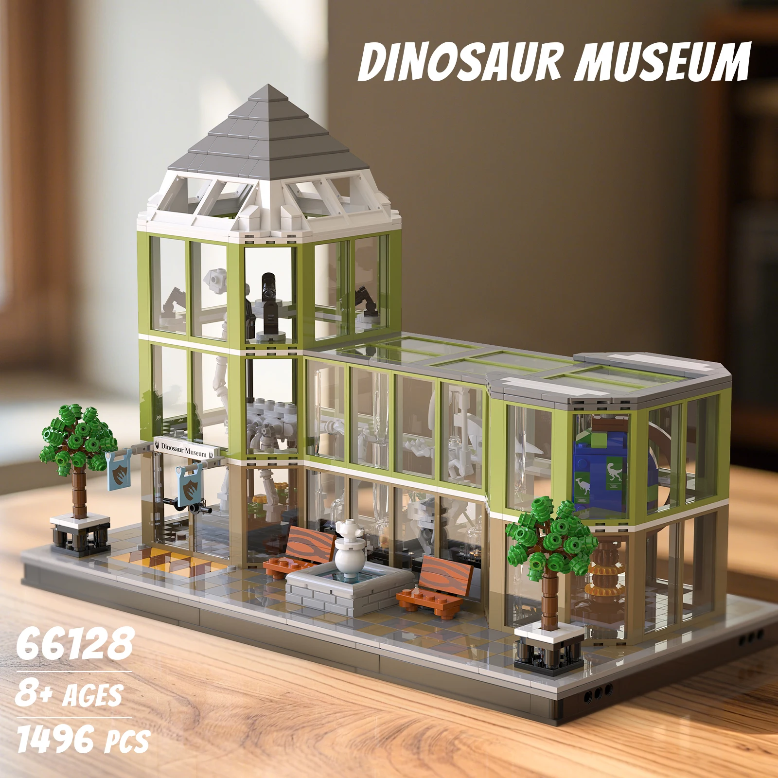 1496PCS Dinosaur Museum Building Blocks Transparent Museum Model Bricks With Lights Kids DIY Toy Desktop Ornaments Holiday Gifts