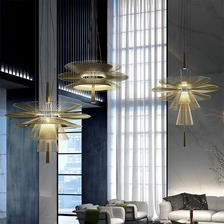 SANDYHA New Trend LED Chandelier Luxury Metal Cord Pendant Lighting for Parlor Living Dining Room Home Decor Home Hanging Lamp